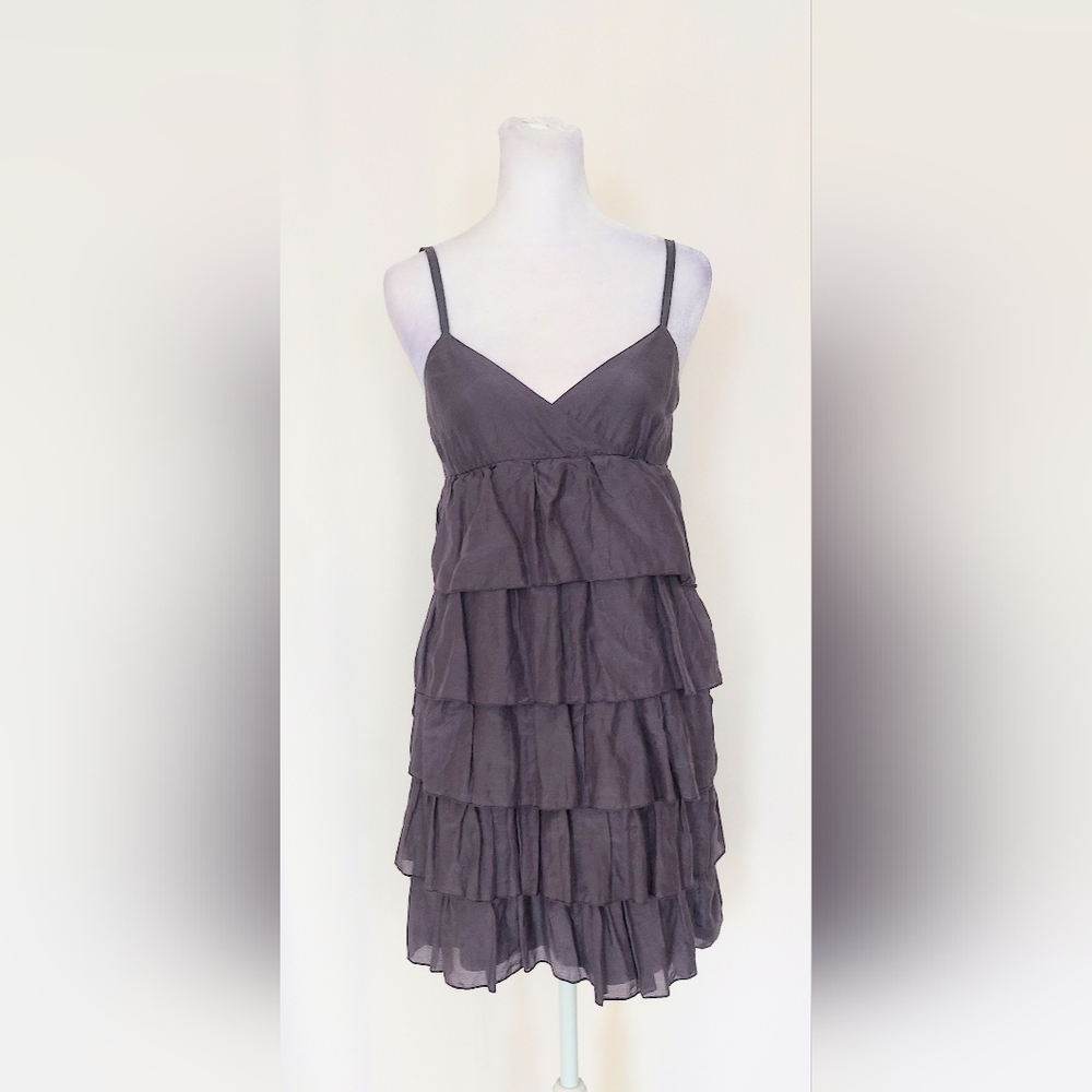 EDC By Esprit Womens EUR 32 Ruffle Tiered Mini Dress Gray Cotton Silk